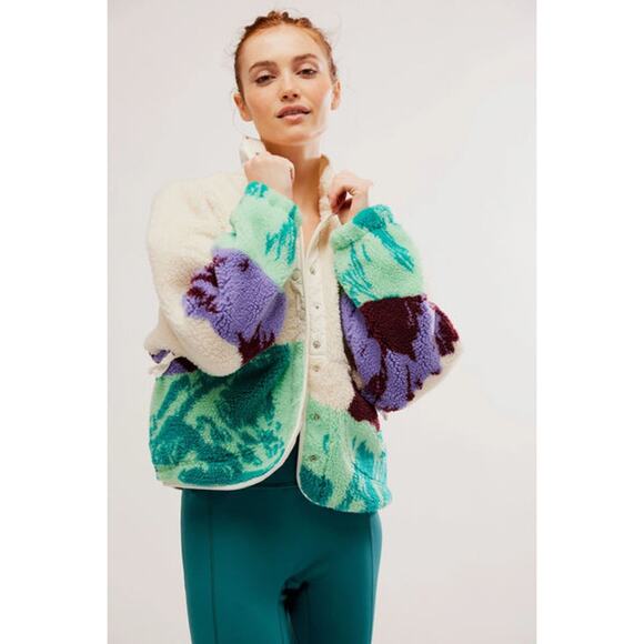 Free People Movement Hit The Slopes Sunrise Summit Ivory Fleece Button Jacket XS - Picture 10 of 13